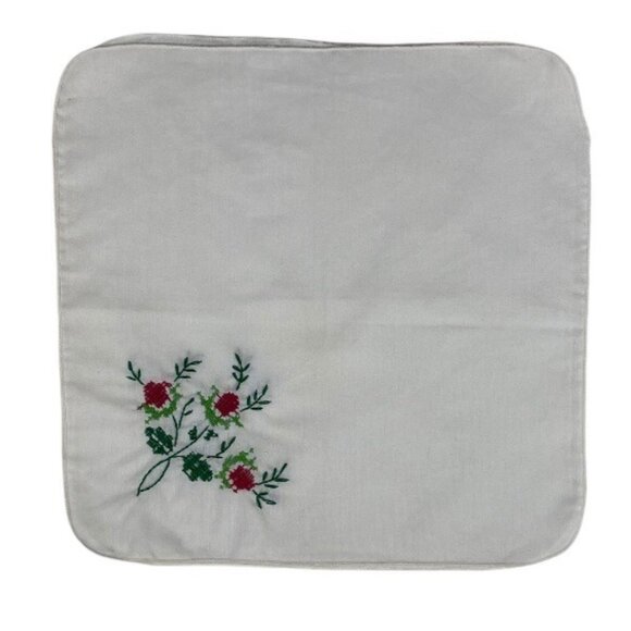 Napkins / Handkerchiefs (3) White Cotton Floral Handsewn Embroidery Crosstitch - Picture 3 of 10